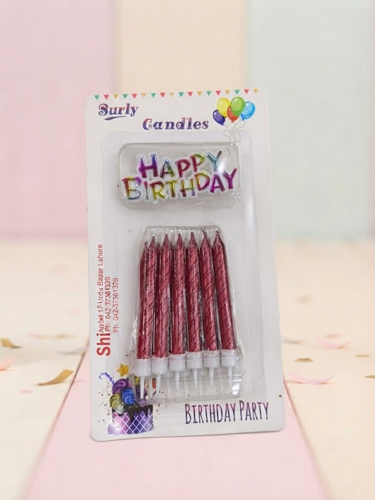 Dark Red / Maroon Glitter Birthday Candles Set with "HAPPY BIRTHDAY" Topper – M&D TRADER