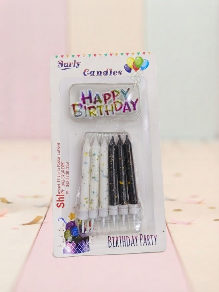 Black & White Glitter Birthday Candles Set with "HAPPY BIRTHDAY" Topper – M&D TRADER