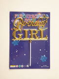 Gold Metallic "Birthday Girl" Cake Topper (Space Theme Packaging)