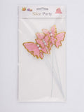 Pink Butterfly Cake Toppers with Gold Trim and Pearls (Set of 4)