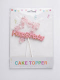 Pink Star Mesh & Pearl "Happy Birthday" Cake Topper